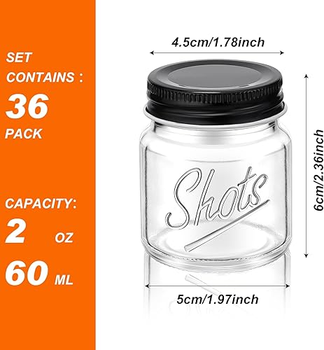 Miniatura 2 de 36 vasos de chupito con tapas, tarros Mason de 2 onzas, vasos de chupito, aptos para lavavajillas, vasos de masón para bodas, fiestas, hogar, bar,
