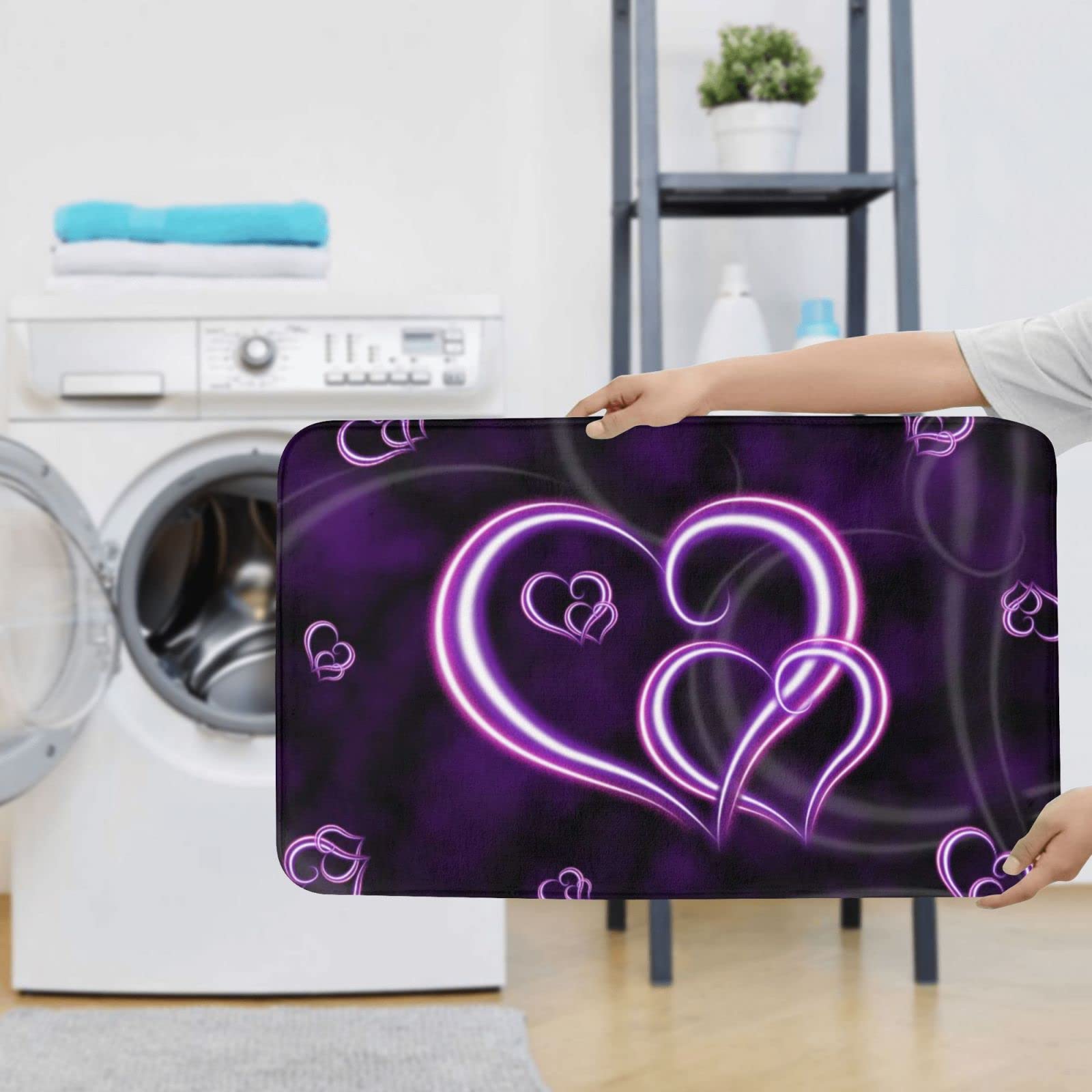 Set di 3 tappetini da bagno con motivo a cuori viola, in flanella, antiscivolo, con coperchio, per decorare la casa