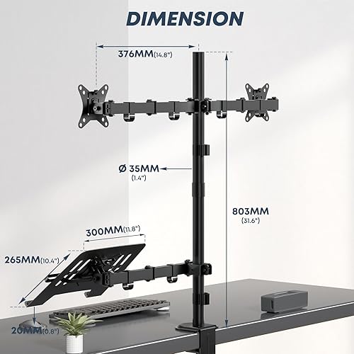 Miniatura 5 de Soporte doble para monitor y soporte para laptop para dos monitores de 17 a 32 pulgadas y portátiles de 10 a 17 pulgadas, soporte ajustable extra