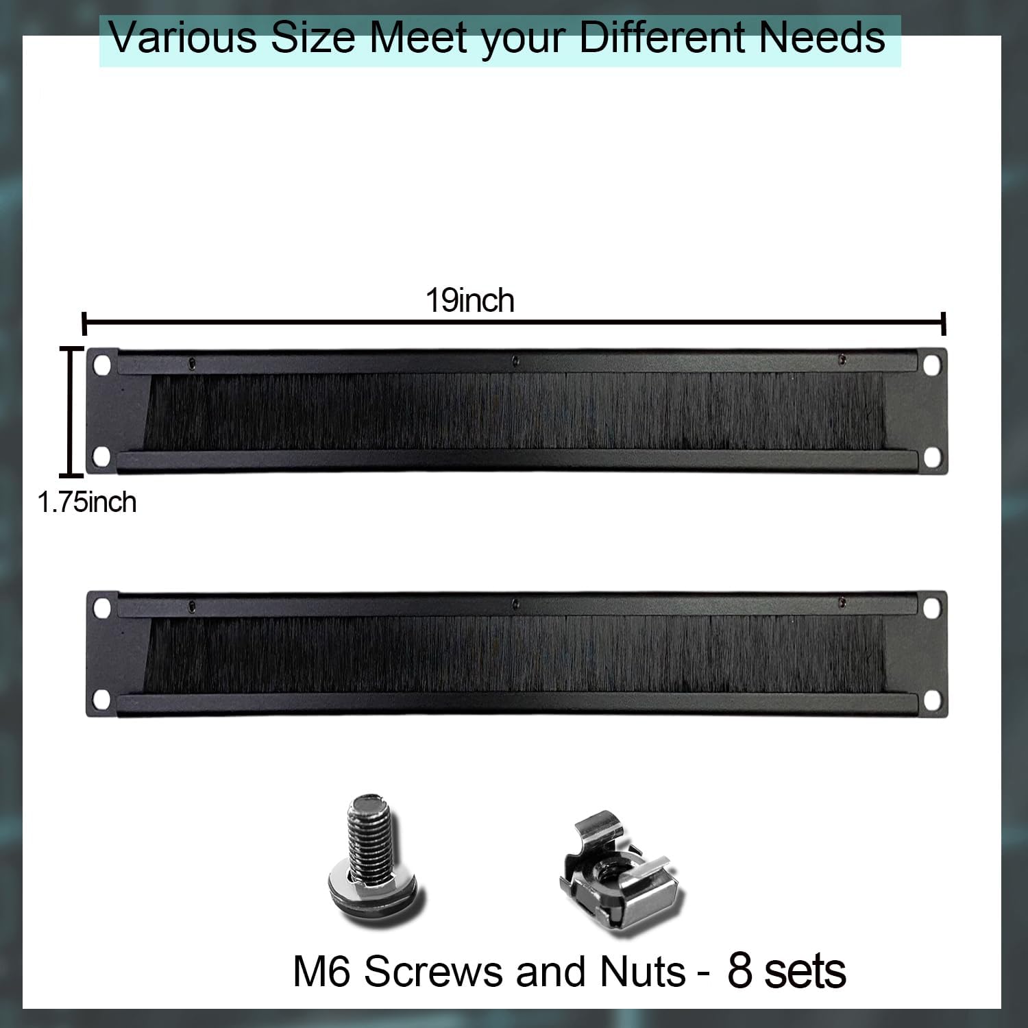 1U Blank Panel, 19 Inch Blank Rack Mount Panel,1U Disassembled Cable Management Rack Mount Spacer W/Brush for Server Network Rack Enclosure Cabinet Cable (2pcs-Brush)