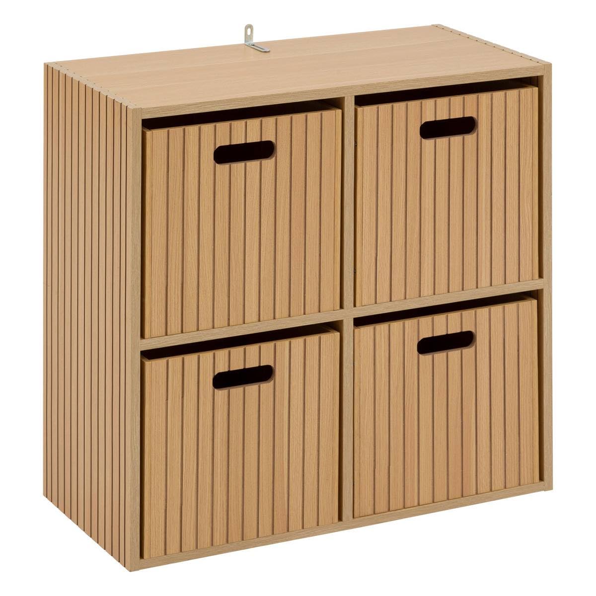 5five - Estantería Tasso de 4 compartimentos - Efecto madera natural - Forma cúbica - Almacenamiento práctico y práctico - Salón, oficina, dormitorio