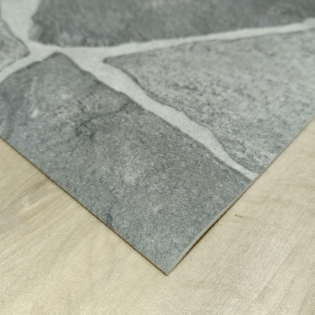 Roma - Tappeto decorativo in vinile, effetto pietra, facile da pulire e in due colori, grigio (100 x 500 cm)