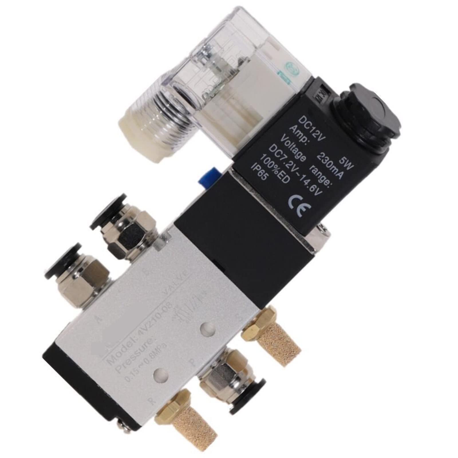 Bobina de válvula solenoide, electroválvula neumática de 5 vías y 2 Posiciones, Control de Aire y Gas, válvula magnética 4V210-08, 12 V, 24 V, 220 V, 1 Unidad (4v210-08 W Pc4-02, C
