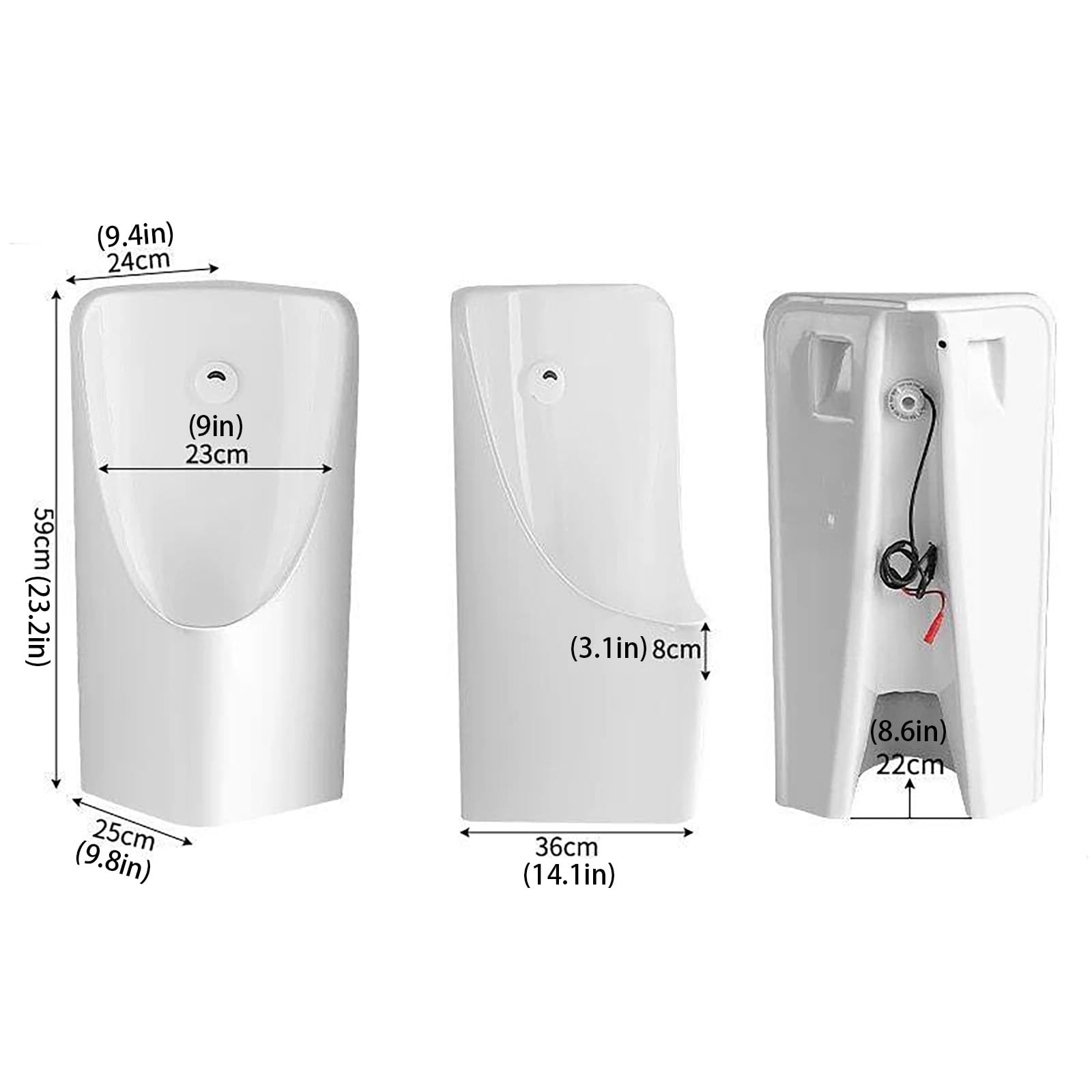 Urinoir mural en céramique avec capteur automatique - Idéal pour salles de bains commerciales, hôtels, garages, bars et toilettes extérieures