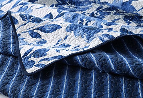 Hnnsi Blue And White Porcelain Cotton Quilt Bedspread Sets Queen Size 3 Pieces,Chinese Style Floral Comforter Bedding Sets #TOP2