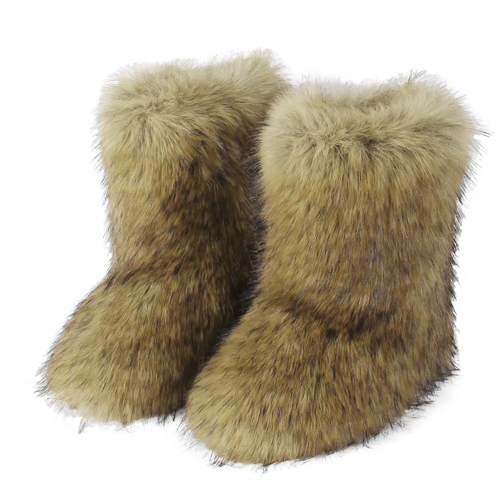Womens Faux fur Boot Furry Fluffy Short Snow Boot Mid-Calf Boots Warm Comfortable Outdoor Flat Shoes