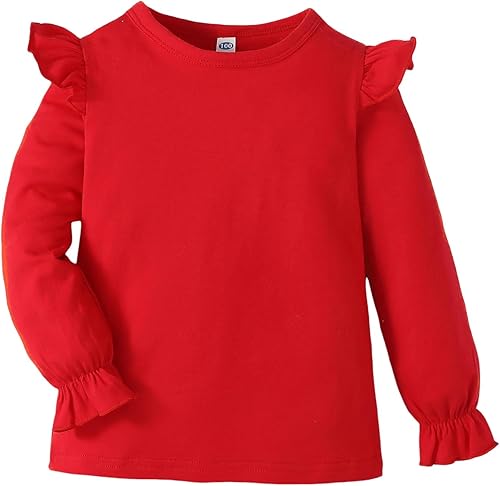 LYSMuch 1-7T - Blusa de manga larga con volantes para bebé y niña, color liso