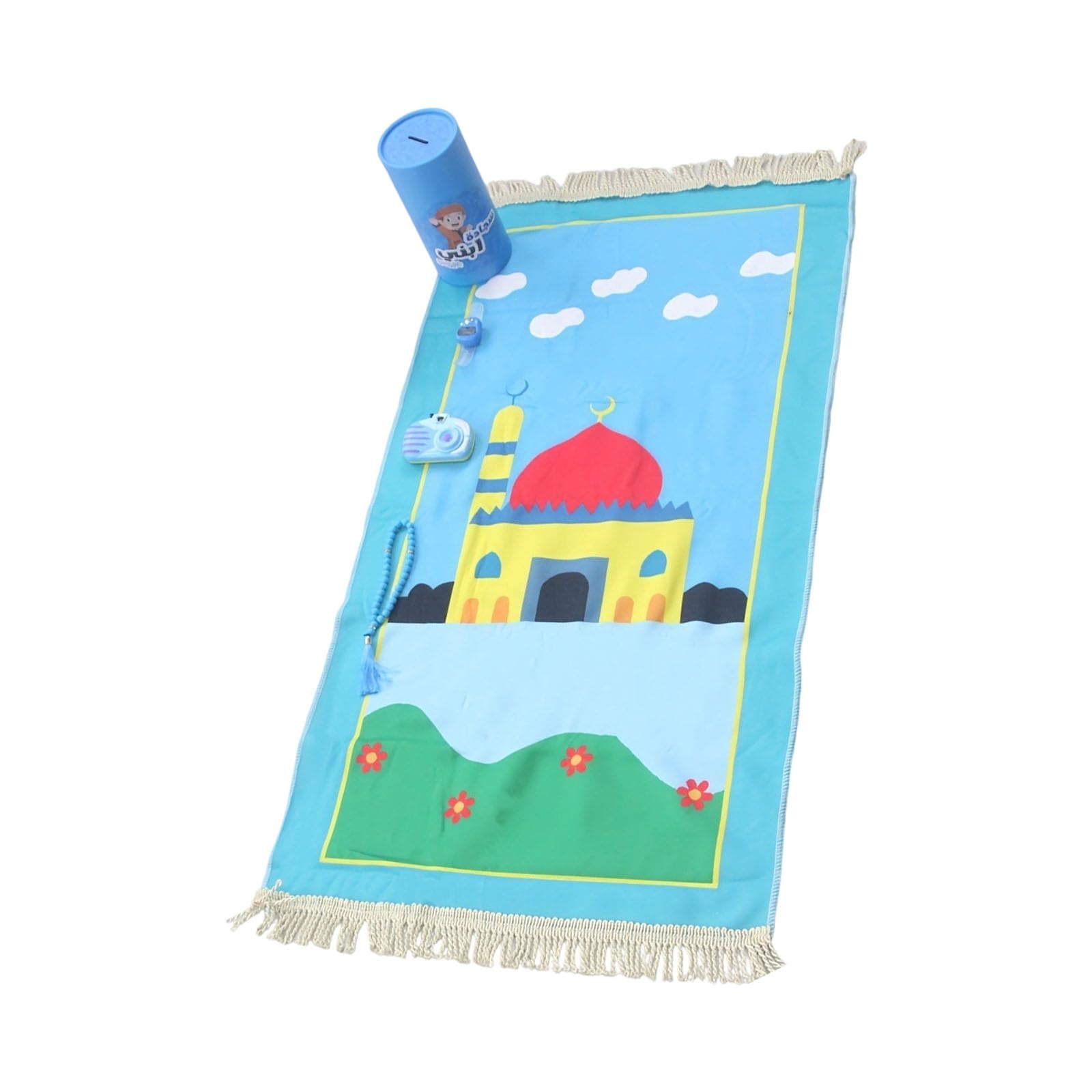 Tsophreniq Islamics Prayer Carpet for Muslims Mat Carpet Islamics Gift Pray Rug Children Cartoon Print Blanket with Tassels Children Prayer Rug