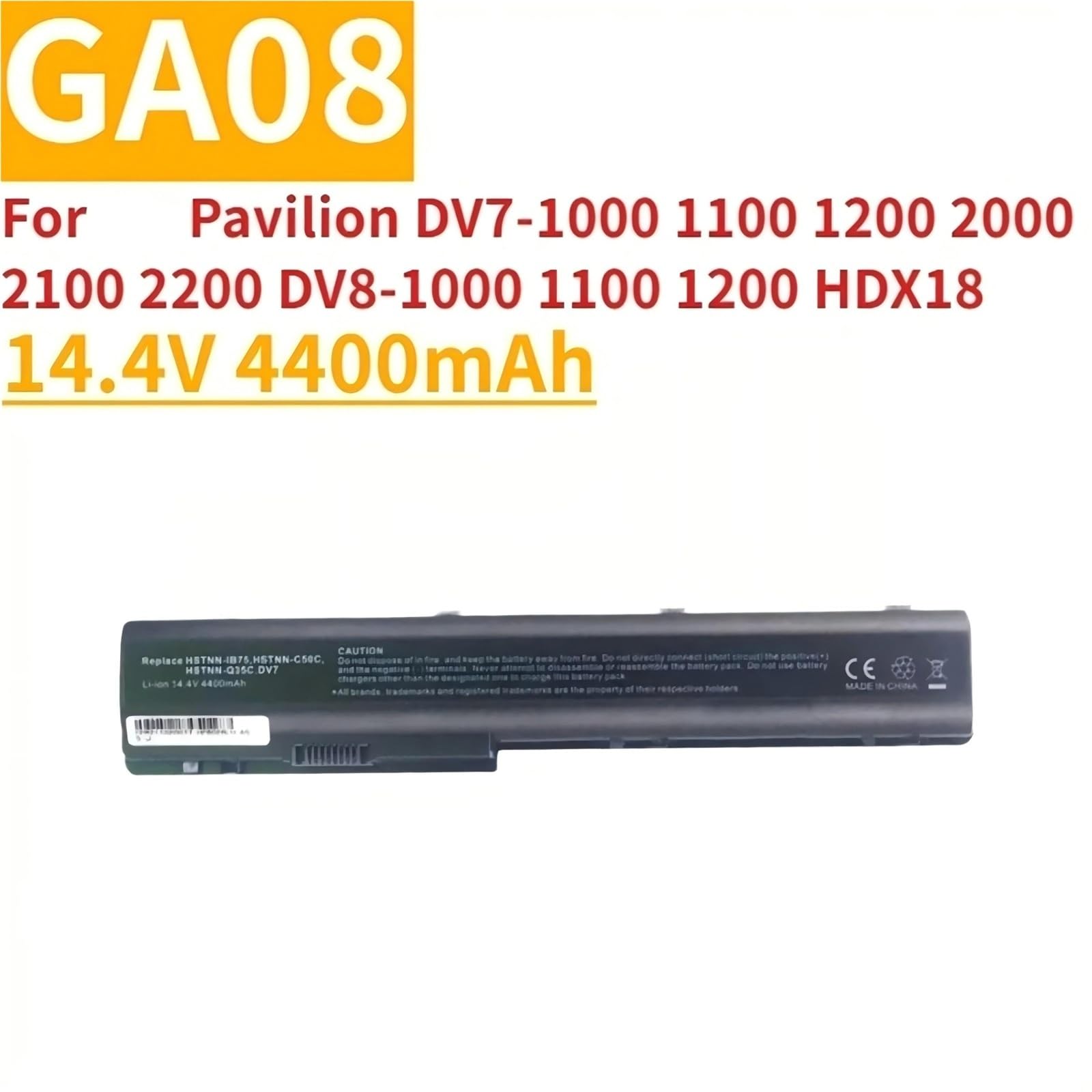 Batteria for laptop 14,4 V 4400 mAh GA08, compatibile for HP Pavilion DV7-1000 1100 1200 2000 2100 2200 DV8-1000 1100 1200 HDX18.