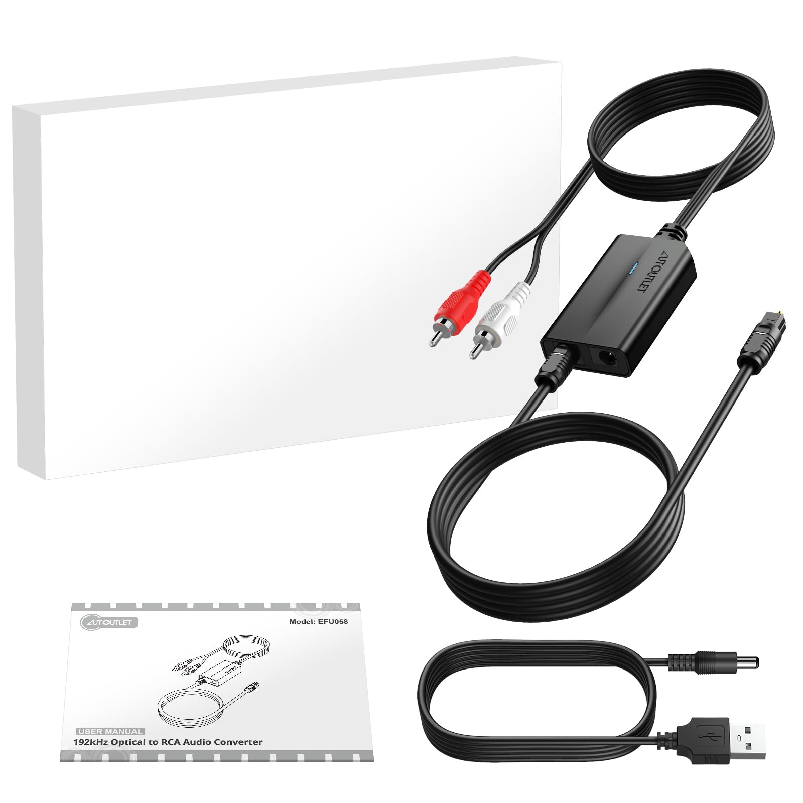 AUTOUTLET Convertisseur Audio Numérique Analogique 192kHz DAC Coaxial Optique SPDIF vers RCA Câble 0,8m + 1m pour HDTV DVD Blu-ray Sky