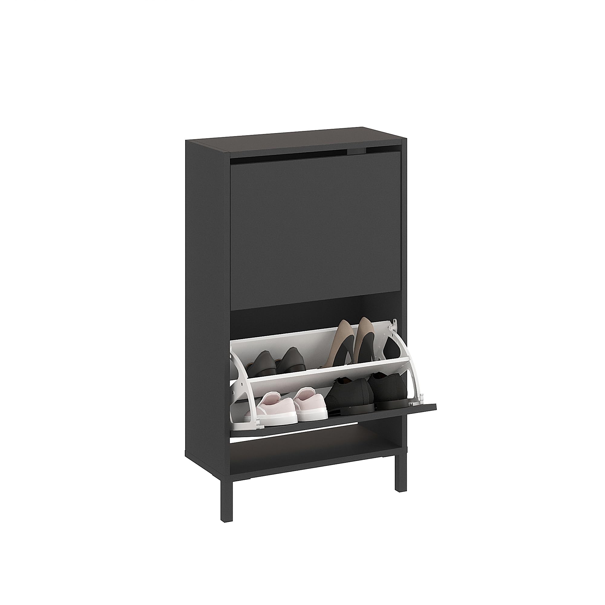 KOMTO Szafka Na Buty Antracyt Wąska – Szafka Uchylna Na Obuwie Z 2 Klapami, Komoda Na Buty, Organizer Do Przedpokoju| Trek 55 X 25 X 96 Cm