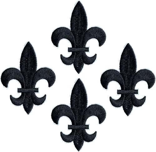 10 parches negros de flor de lis, parche bordado bordado de transferencia cosida para ropa, camisas, zapatos, jeans, bolsos, decoración de costura,