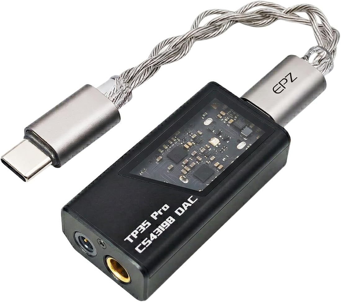 Mini Portable IEM DAC Hi-Fi Decoder Headphone Amplifier Dongle USB-C to 3.5/4.4mm Output with Dual CS43198 Chips, Supports High-Resolution 32bit/384khz Audio, EQ Adjustment and Mic Calls
