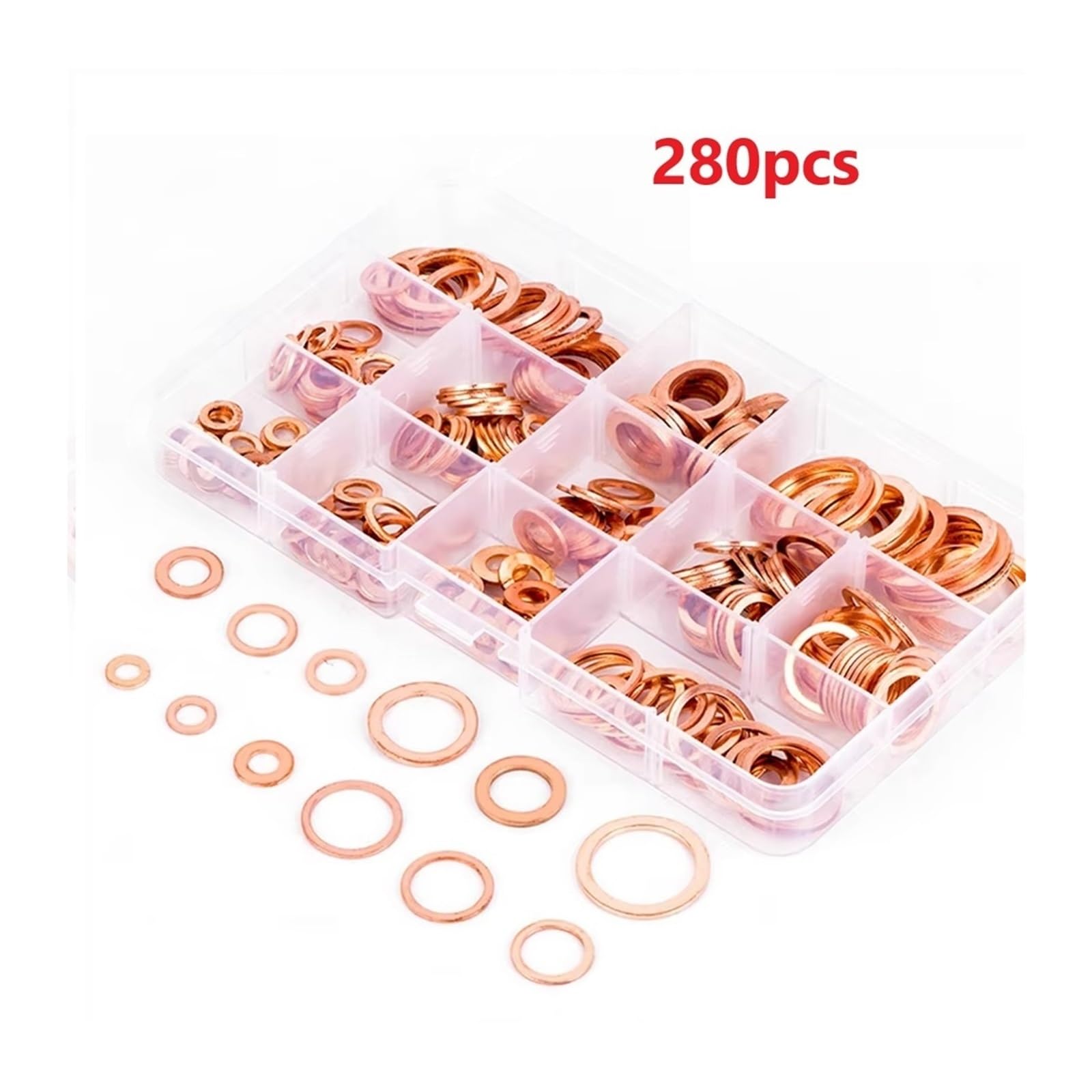 Set di guarnizioni for rondelle in rame Kit di assortimento di guarnizioni ad anello piatto for coppa dell'olio in scatola(150pcs)