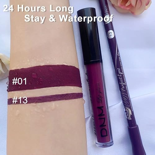 Miniatura 5 de HAOYA Juego de 2 delineadores de labios y lápiz labial rojo oscuro mate, lápiz labial líquido mate 24 horas y con kit de delineador de labios,