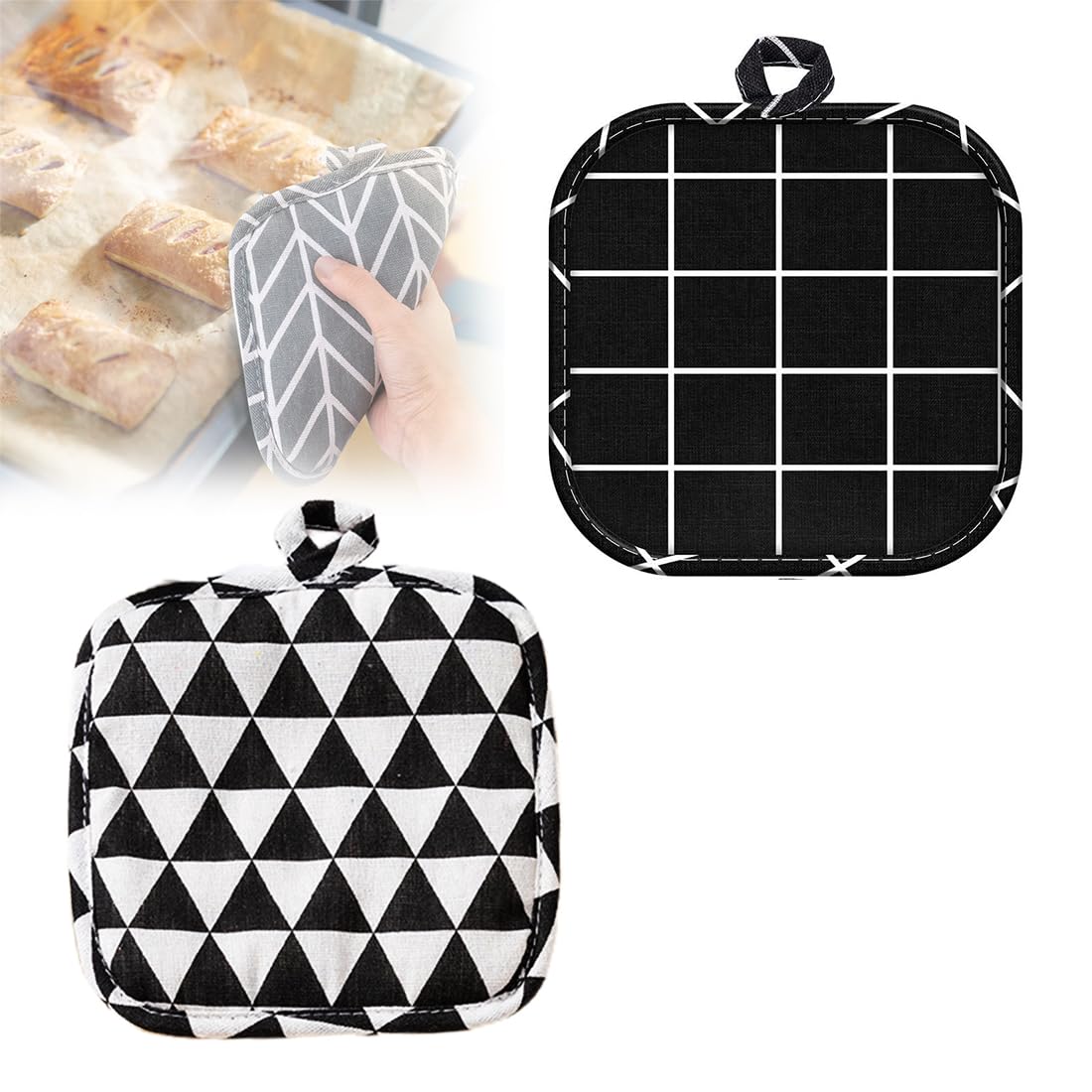 Set De 2 Maniques De Cuisine En Coton Épais - 18x18 Cm - Résistantes à La Chaleur Four Et Micro-ondes - Gris Foncé