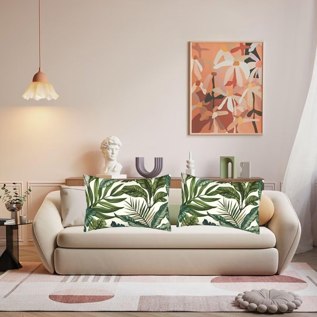 Bonhause Federe per Cuscini Foglie Tropicali 30 x 50 cm Copricuscini Decorativi Pianta Foglia Verde Federa per Cuscino Divano Letto Casa Decorazione
