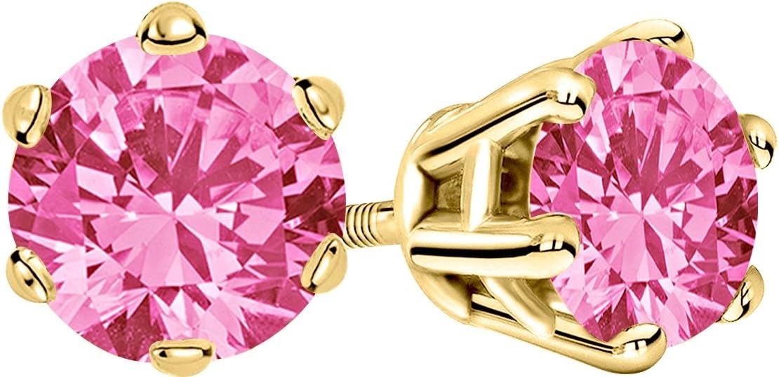 1/2-10 Carat Total Weight Pink Sapphire Stud Earrings 6 Prong Screw Back