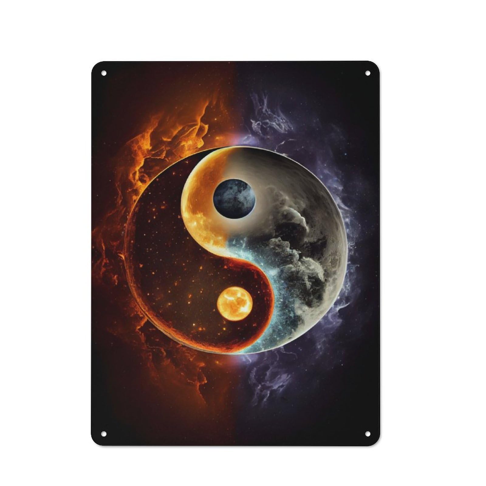 Junmoney Sun And Moon Yin And Yang Metal Sign 40X30cm With For Pub Or Café, Retro Decor, Suited To Café Interior Fans