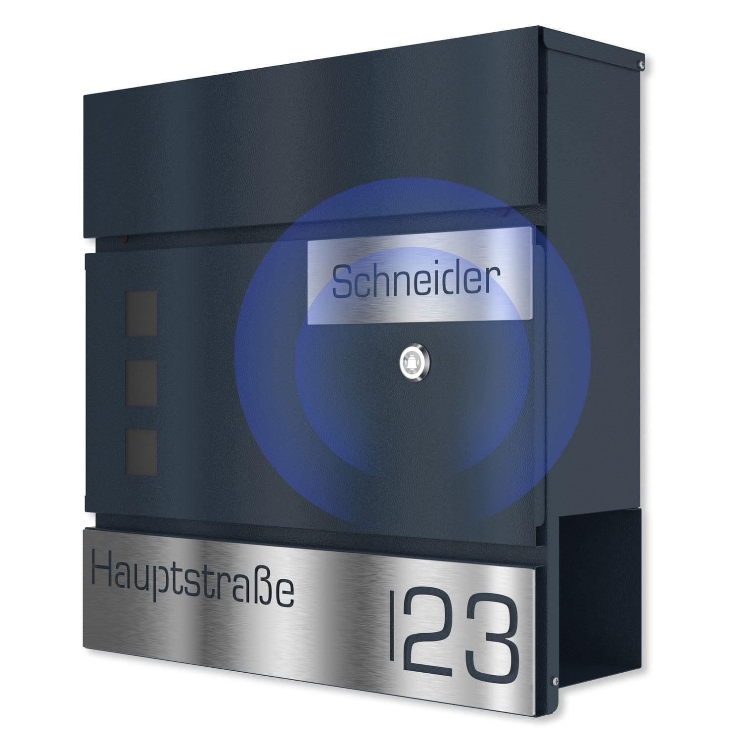 Boîte aux lettres avec sonnette intégrée anthracite RAL 7016 et gravure laser