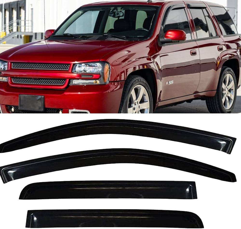 Wensdy 4pcs Side Window Wind Deflectors,Outside Mount Shade Sun rain Guards,Dark Smoke Visors for 2002-2009 Chevy Trailblazer/GMC Envoy, 94733