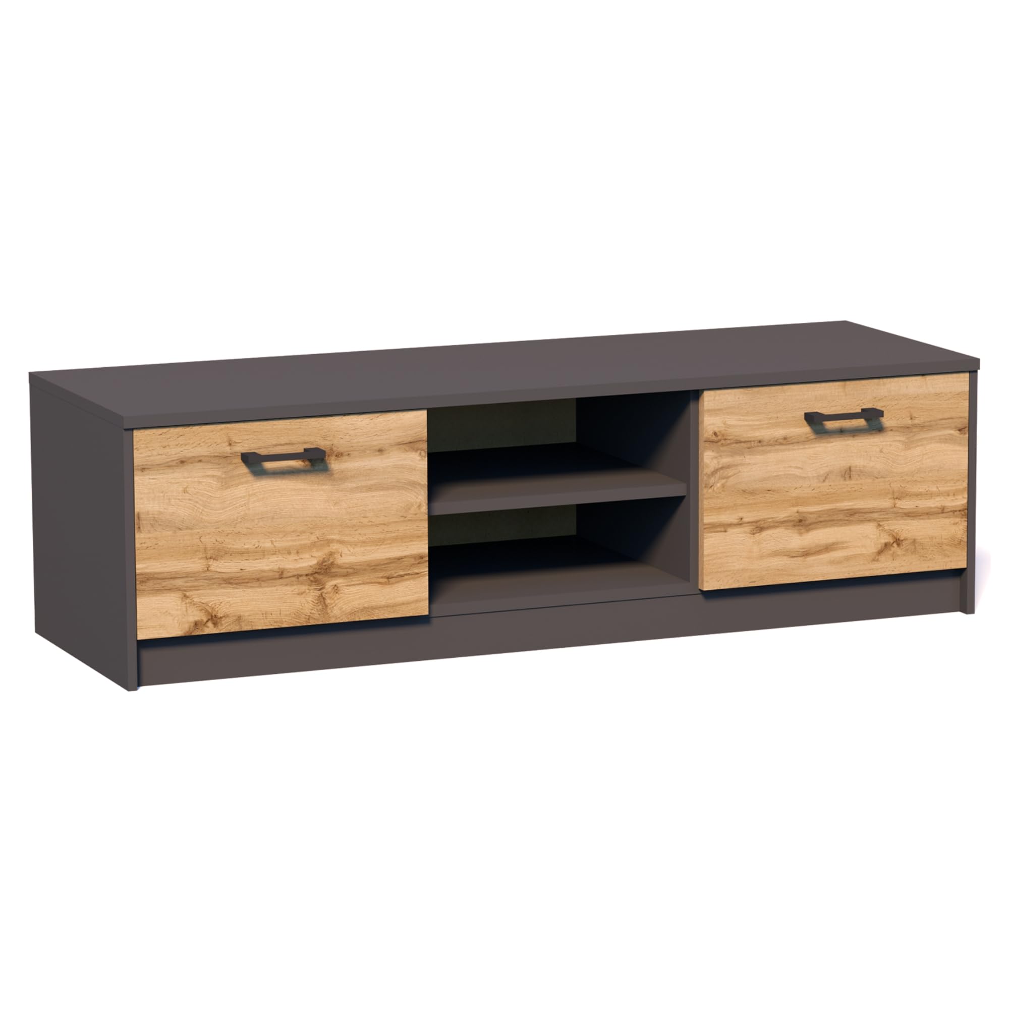 Home Collective Meuble TV Lowboard de 120 cm de Large avec Surface Mate Table TV avec 2 Portes et 1 étagère, en Panneau stratifié, Bord Arrondi et Rails à roulettes en métal Commode TV chêne Graphite