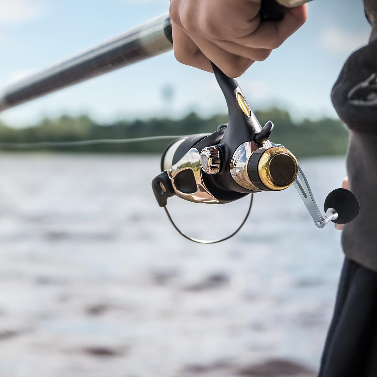 2pcs Fishing Reel Single Handle Metal Baitcasting Reel Replacement Parts Grey Baitcasting Power Handle with Black EVA Knob Grip (Grey)