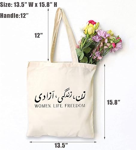 Miniatura 2 de TSIIUO Bolsa de lona con estampado de letras Life Freedom para mujer, bolsa de compras reutilizable con estética de protesta, regalos divertidos