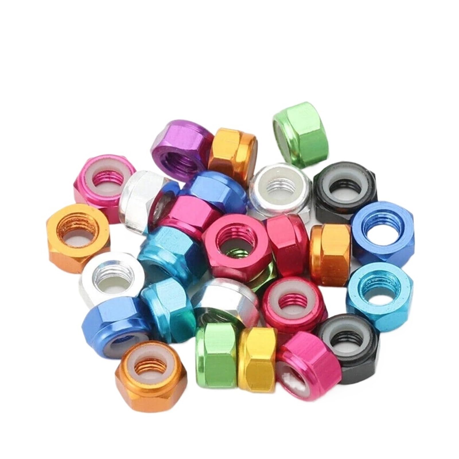 100 Uds M2 M2.5 M3 M4 M5 M6 M8 tuerca hexagonal Nylock de aluminio anodizado negro rojo verde azul tuercas autoblocantes hexagonales de nailon(Skyblue,M5 (100pcs))