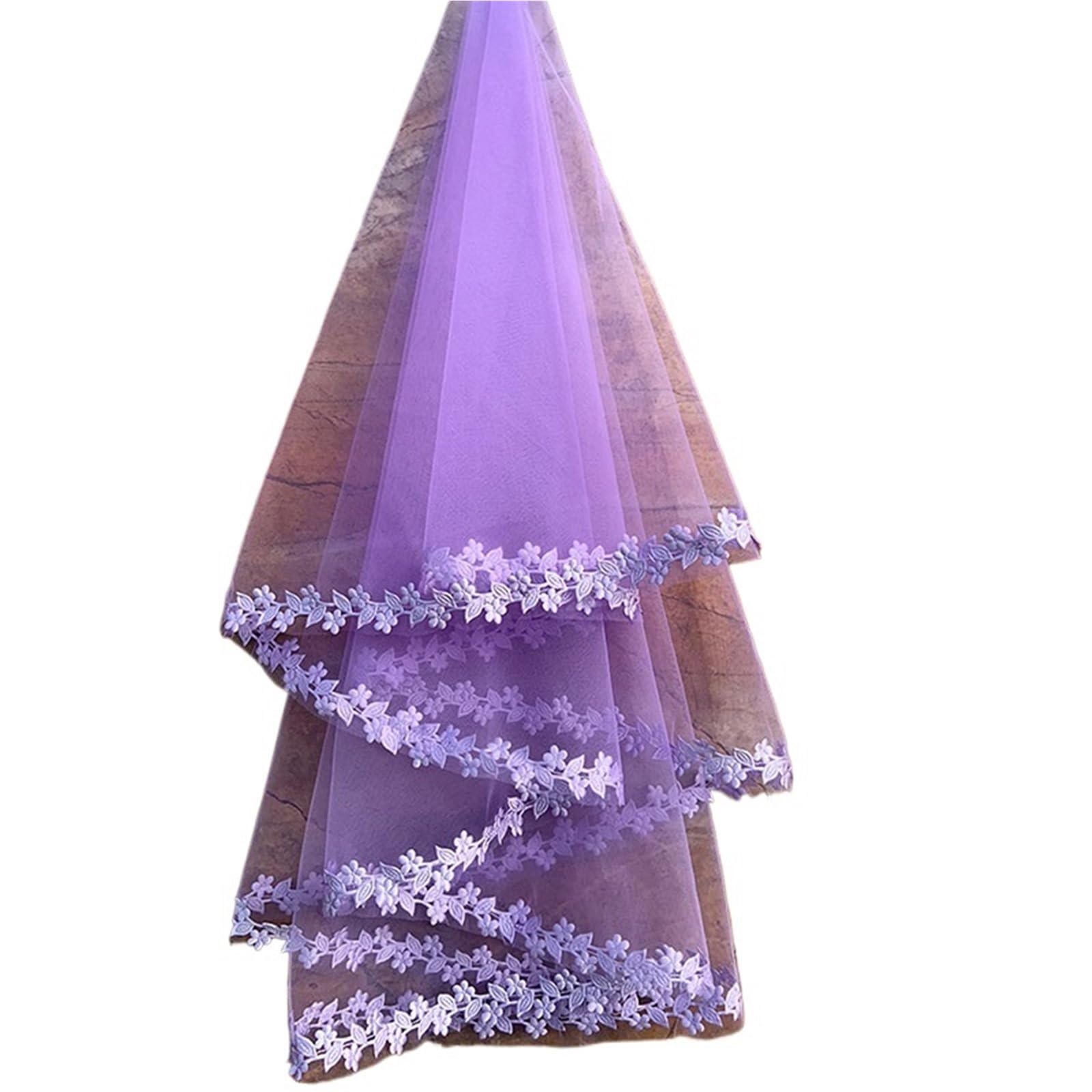 ZXGRfdefa gauze headscarf, Cathedral Wedding Veil 10 Colors White Pink Purple Black Ivory(Light Purple,300cm)