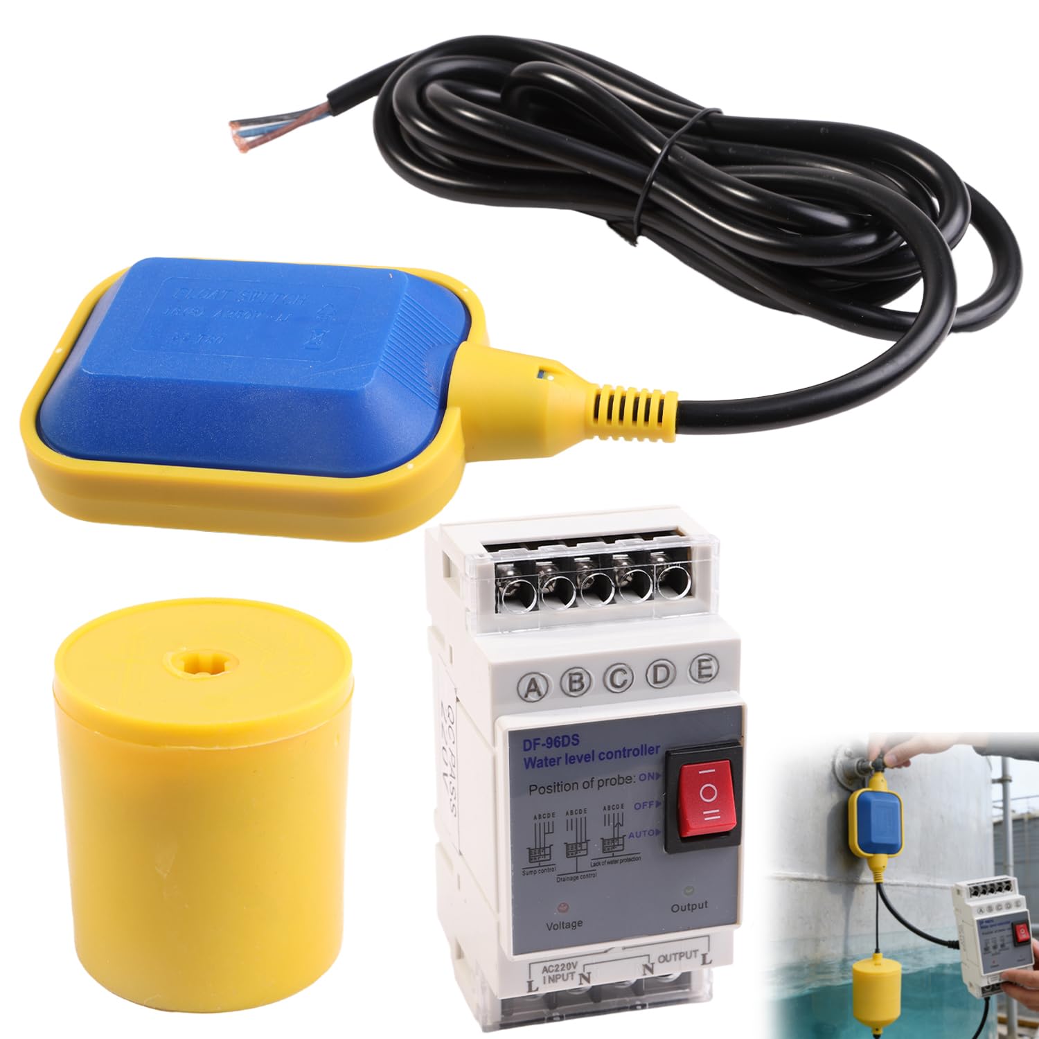 Interruptor automático de control de nivel de agua, relé de sensor de nivel de líquido, interruptor de flotador, bombas de recogida usadas, tanques sépticos, tanques de agua AC220V