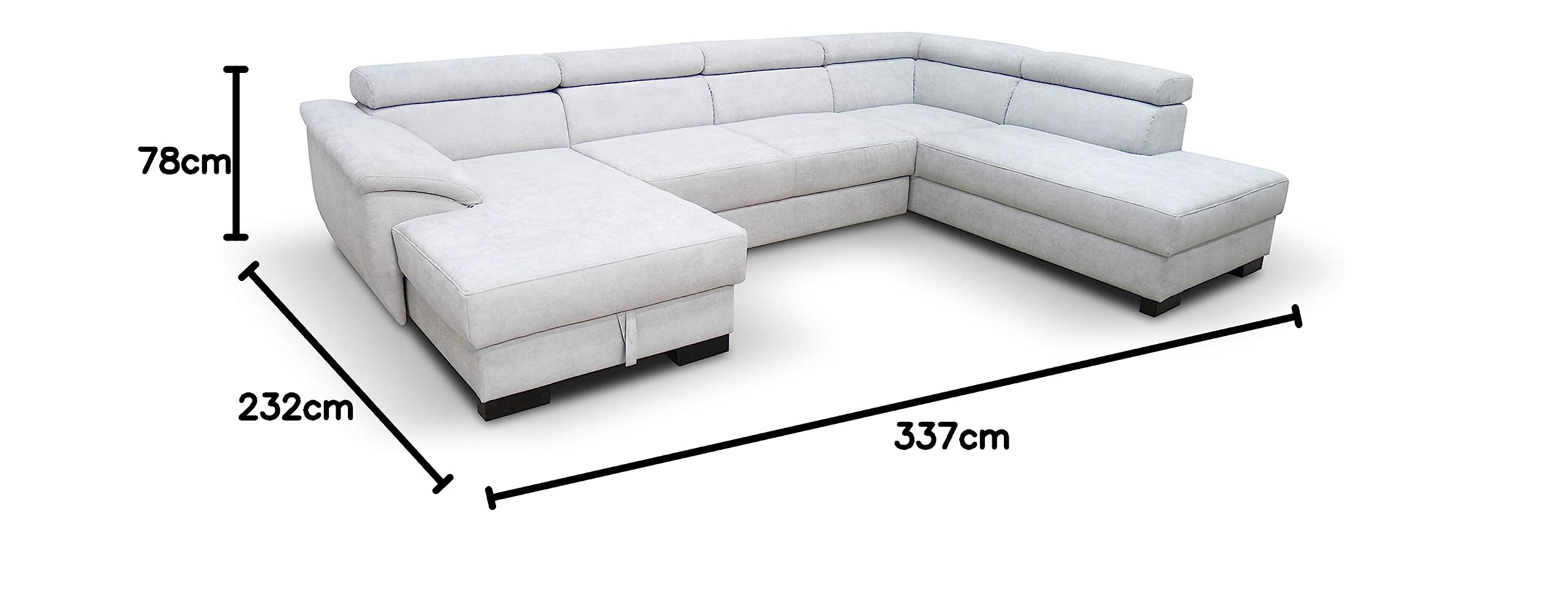Domo. Collection David FK - Sofá con Respaldo en Forma de U, sofá con muelles y función de Respaldo, Esquinas Acolchadas, 337 x 232 x 78 cm, Color Gris
