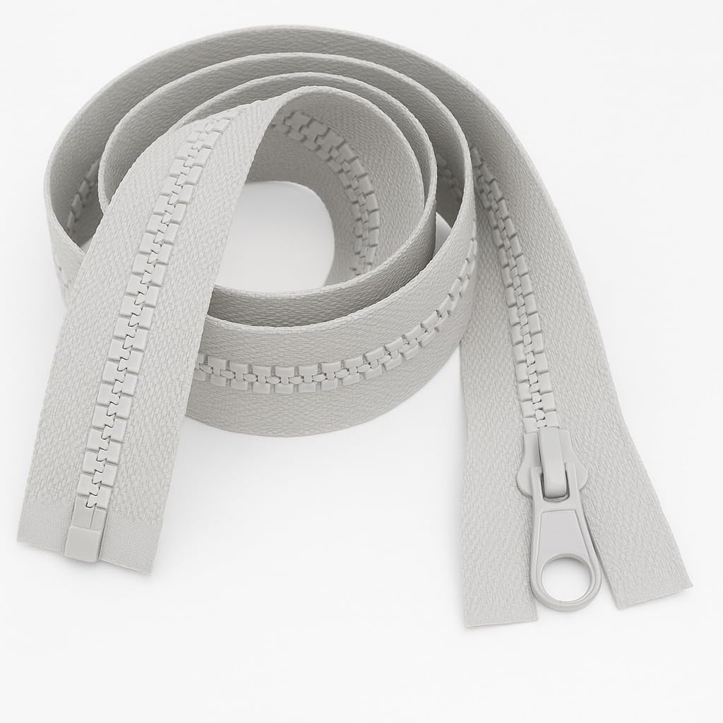Heavy-Duty Chunky Zip, Light Grey 34" (85cm), Open Ended & Separating Style, Strong #5 Teeth