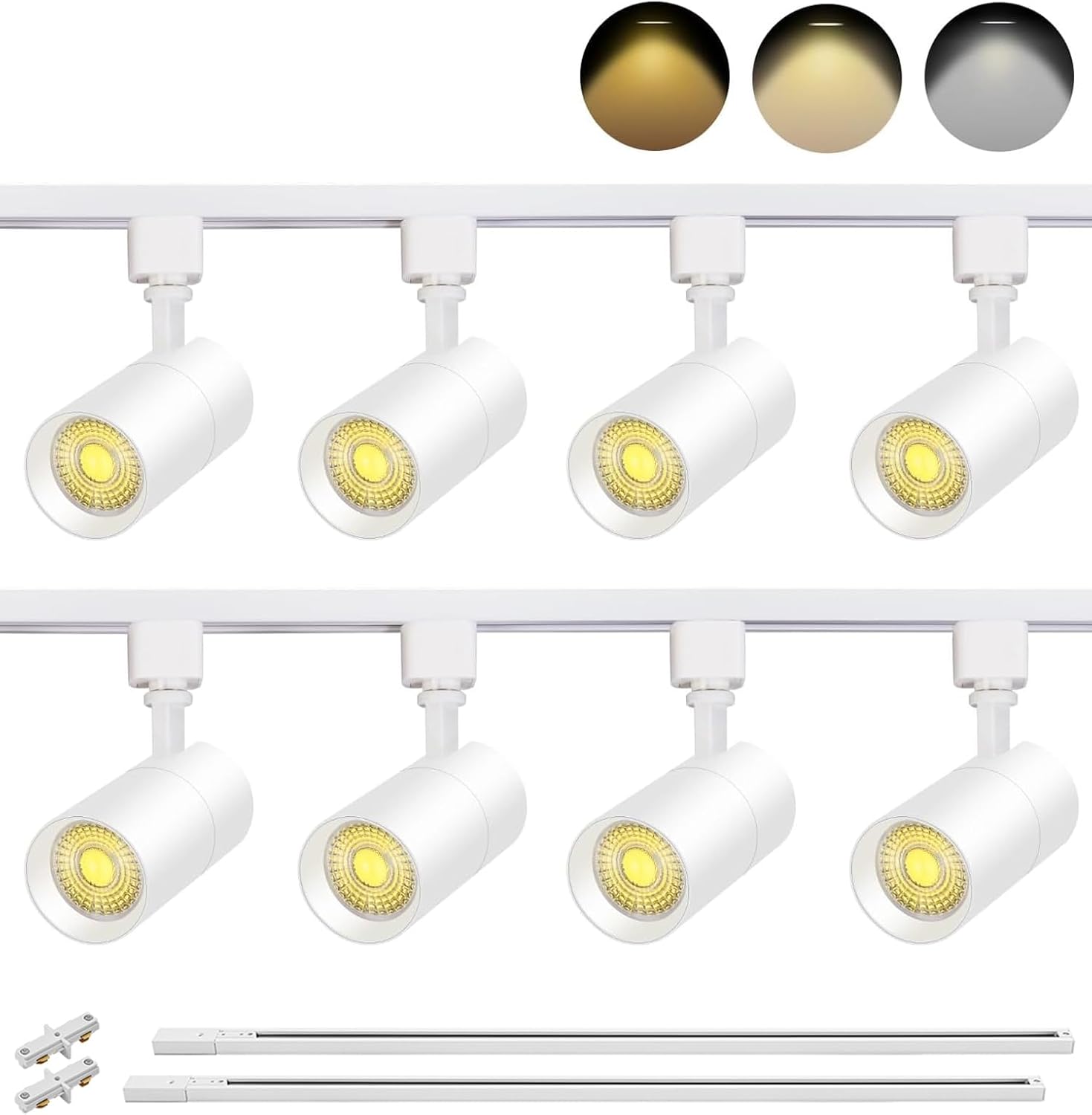 VANoopee 3-Color 8-Light LED Track Lighting Kit with 6.6FT H Type Track Lighting Rail, LED Light Heads Dimmable Modern Kitchen Track Lighting Fixtures Ceiling Spotlight, CRI90+ 10W 1000lm White