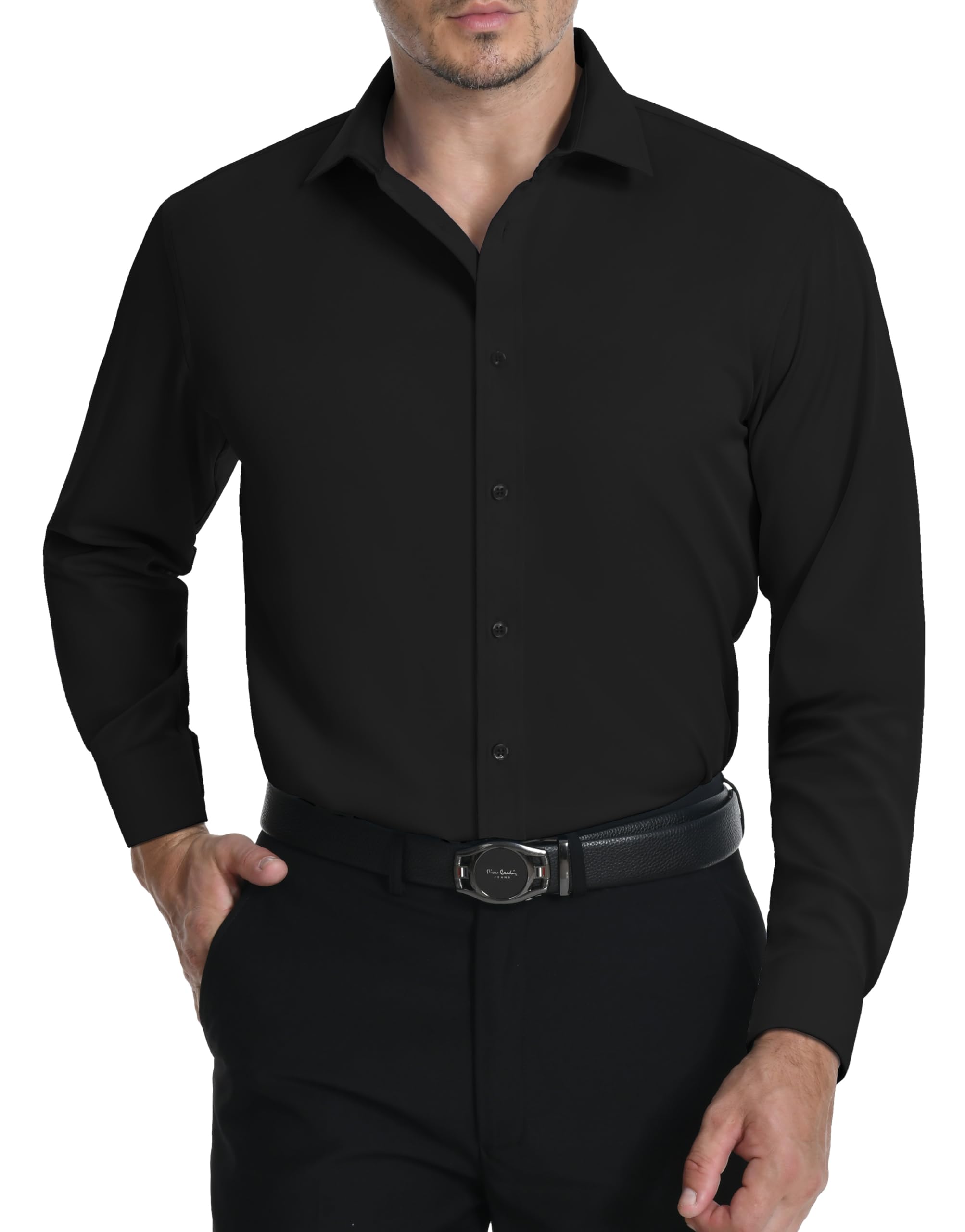 LUPURTY Dress Shirts for Men Long Sleeve Regular Fit Button Down Shirt Stretch Wrinkle Free Business Formal