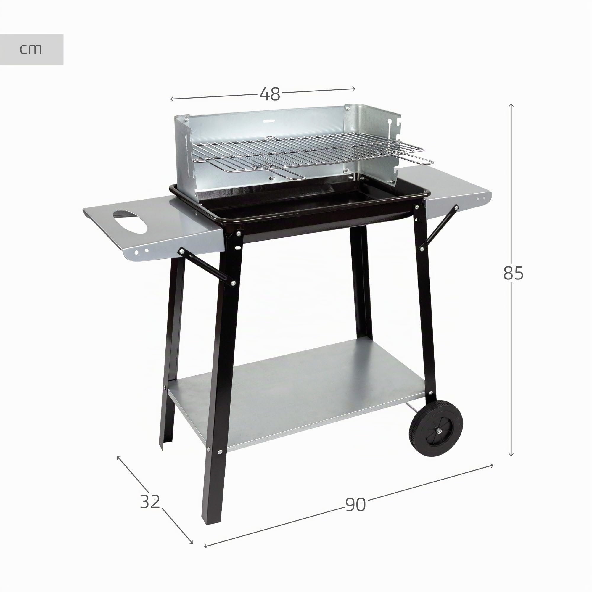 AKTIVE Barbecue Portable au Charbon de Bois, Métal, 90X32X85 cm, avec Contrôle de Température et 2 Poignées Amovibles, 4 Hauteurs Réglables, 2 Roues et Poignée de Transport