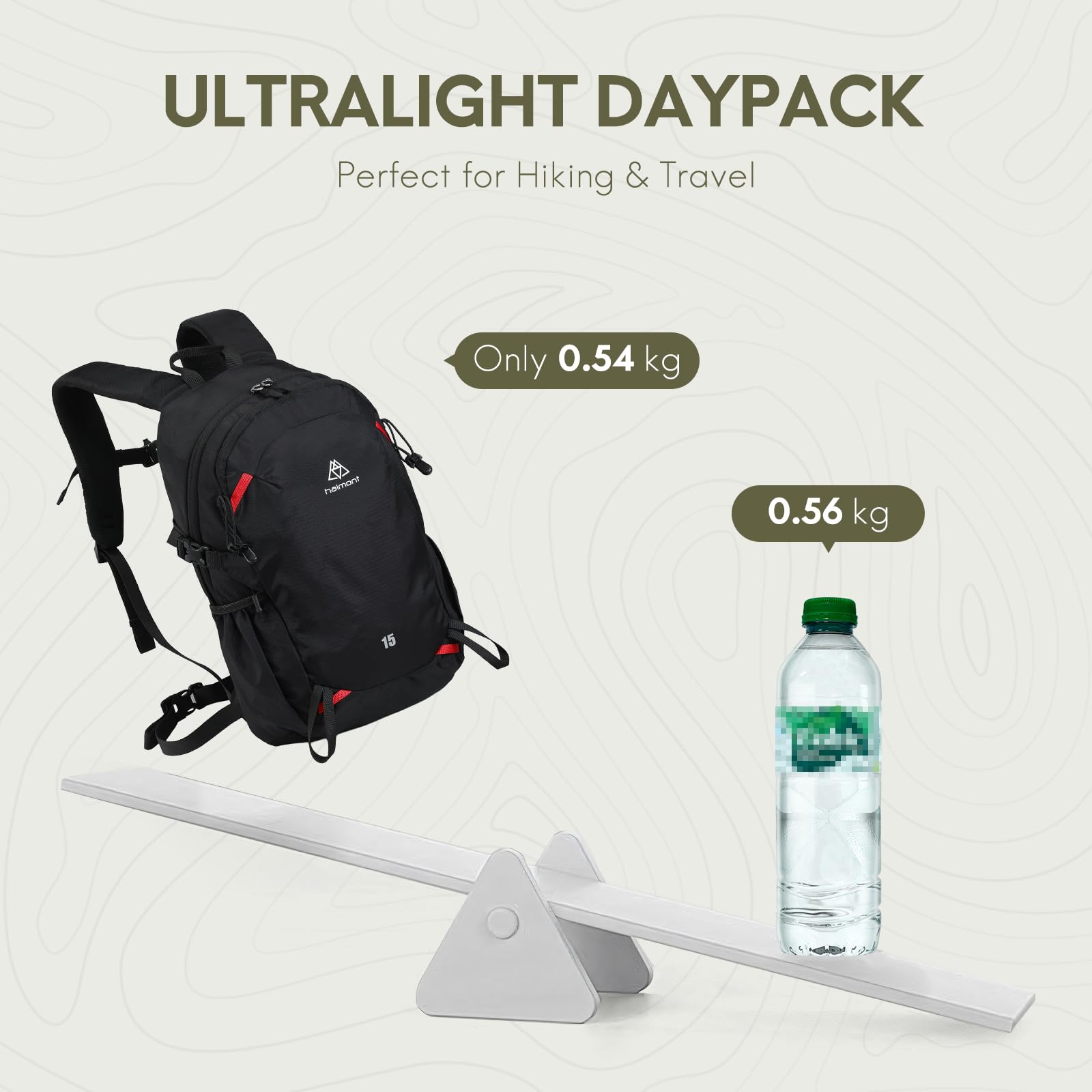 Haimont Sac à dos de randonnée 15 L – Sac à dos ultraléger pour homme et femme, sac à dos résistant à l'eau pour voyage et trekking