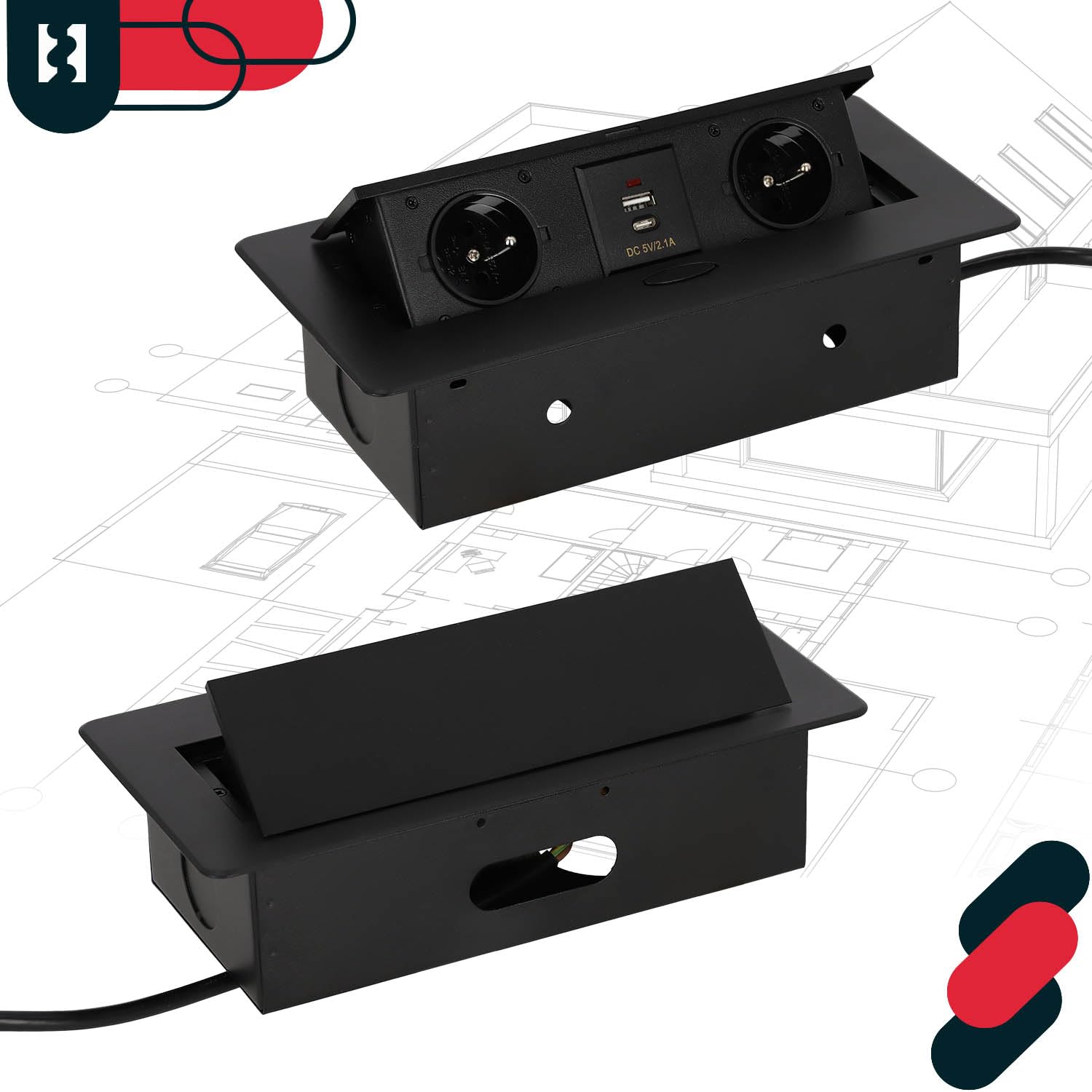 KOTARBAU® Presa a scomparsa con 2 prese 230 V + USB A+C