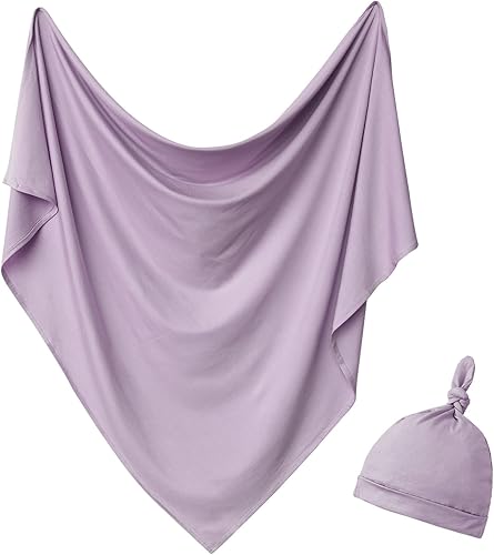 Miniatura 8 de Conjunto de manta para recién nacido con sombrero, conjunto de manta para bebé, manta de recepción de hospital para niñas y niños (azul bebé) Azul