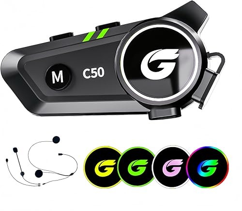 Auriculares Bluetooth para casco de motocicleta con sonido estéreo, sistema de comunicación C50 de 2 vías de 1000 M, altavoces de intercomunicación