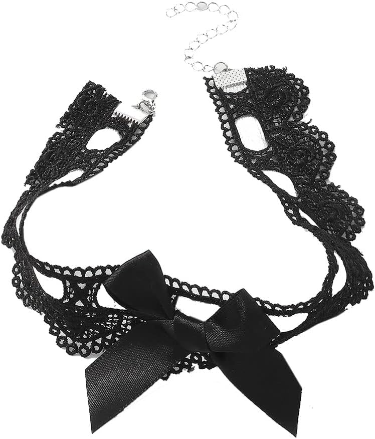 Women's Choker Simple Lace Bow Short s Personality Collar Female Gothic Jewelry(Black)