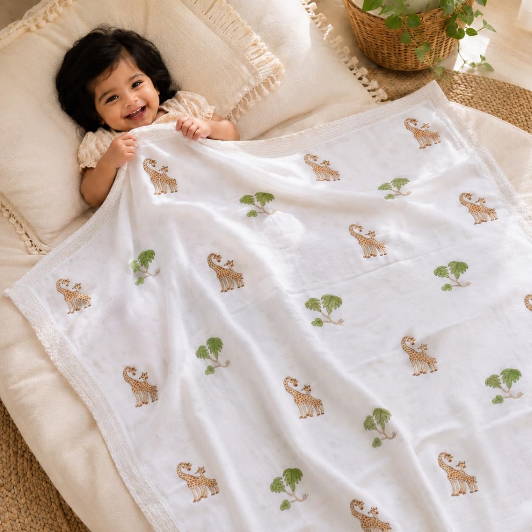DIVYAM 100% Cotton Kids Dohar Blanket | Jaipur Hand Block Printed Reversible Baby Dohar | Premium Soft Muslin Style Summer AC Blanket 40 x 60 Inch | All Season Lightweight Quilt-image-37