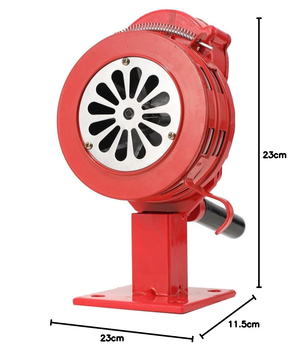 110 ± 2db Handsirene Aluminiumgehäuse Sirene Alarmsirene Handkurbel Luftangriffssirene, Selbstschutz-Notsirene, LK-100A betriebenes Sirenenhorn für Industrie, Bauwesen, Fabriken mit Basis Rot