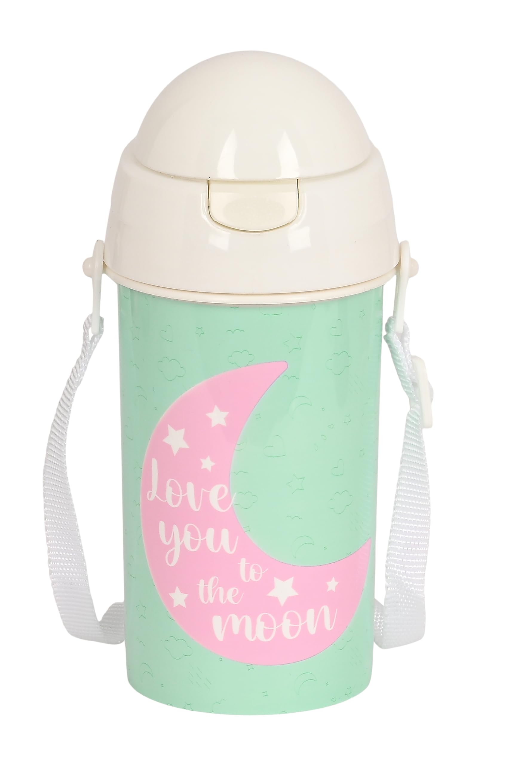 BLACKFIT8 MOON - Automatic Opening Bottle, with Straw, Water Bottle, BPA-Free, with Shoulder Strap, Comfortable and Lightweight, 500 ml, 7.5 x 19.5 cm, Green, green, Estándar, Casual