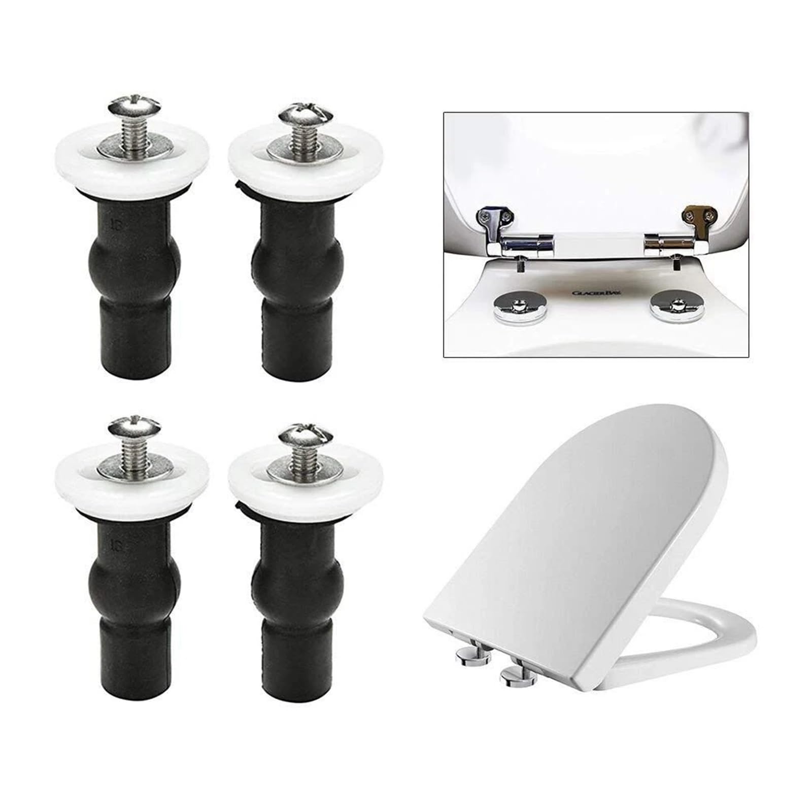 Lot de 2/4 charnières de toilettes - Vis de fixation pour trou de WC - En caoutchouc extensible - Écrous aveugles