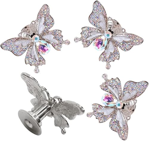 Youyouulu 3Pcs White-Crystals-Diamonds-Butterfly-Drawer-Knobs, Unique-Metal-Animals-Cabinet-Pulls, Shining-Butterfly-Dresser-Handles Furnitures Decor Diy Knob (White Diamond) #TOP3