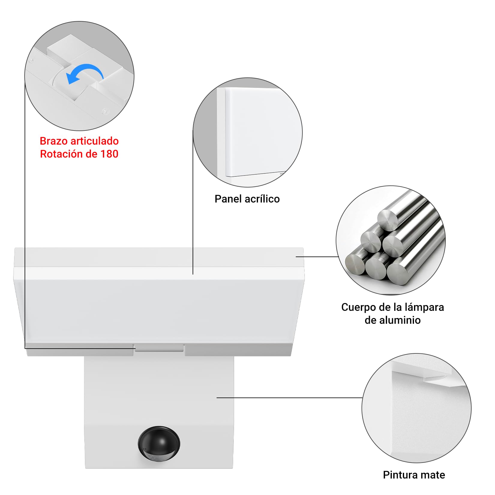 K-Bright 24W aplique LED con sensor 3000K Blanco cálido, iluminación exterior regulable IP65, apto para Haustür, Außenwände, Garage, Garten aplique con detector de movimiento, Blanco