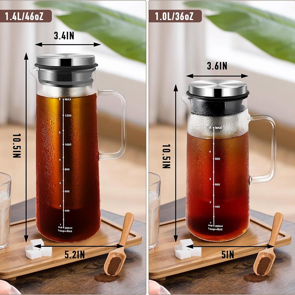 Cold Brew Macchina da caffè 36OZ in vetro e acciaio con filtro a rete fine a doppio strato