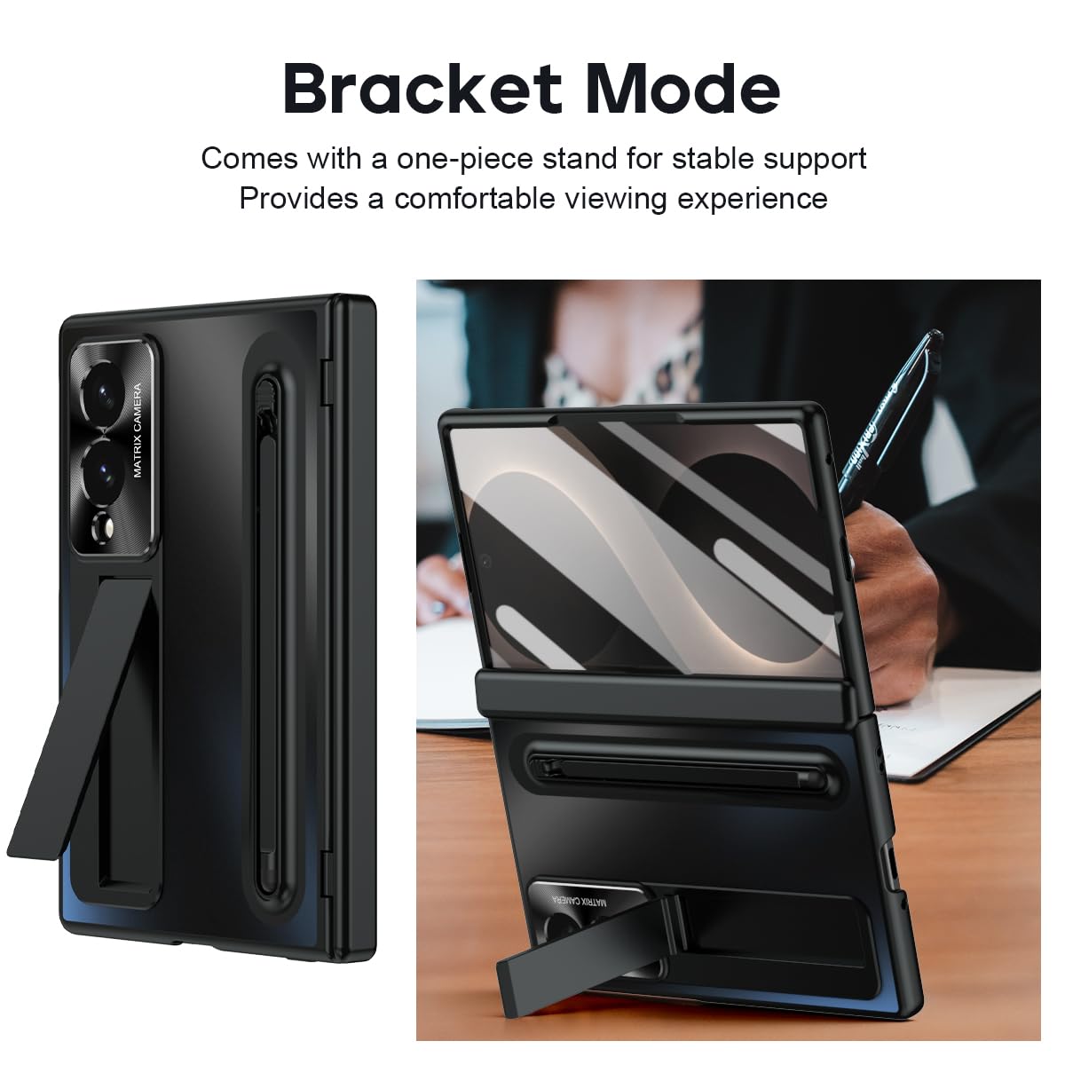 Custodia per Samsung Galaxy Z Fold 8 (Wide) con portapenne S e penna stilo, protezione per cerniera a tutto tondo, protezione per lo schermo, cavalletto sottile, placcatura lucida, custodia per
