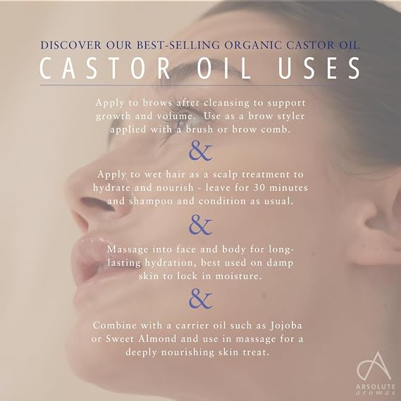Absolute Aromas | Organic Castor Oil - 100% Pure and Natural Carrier Oil - for Massage, Aromatherapy and Blending Essentials Oils, 250ml